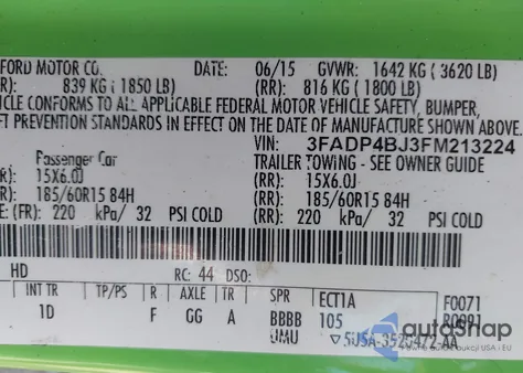 2015 Ford Fiesta Se z USA, uszkodzony, nr VIN 3FADP4BJ3FM213224